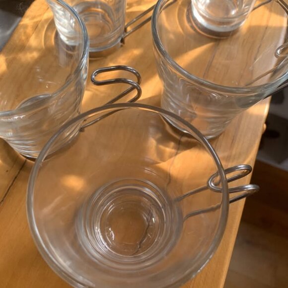 Vintage Vitrosax Bromioli Italy Glass Cappuccino Cups Stainless Steel mcm - Picture 3 of 5